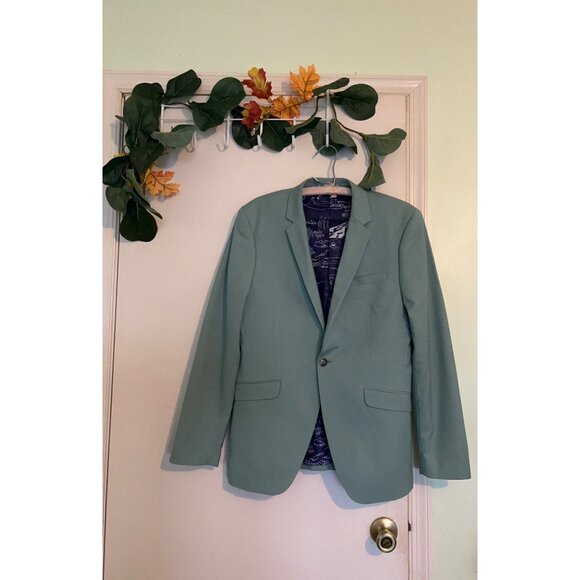 Topman Men’s Blazer Jacket 40R Slim Fit Mint Green Single Button Suit Coat Moder - Picture 8 of 12